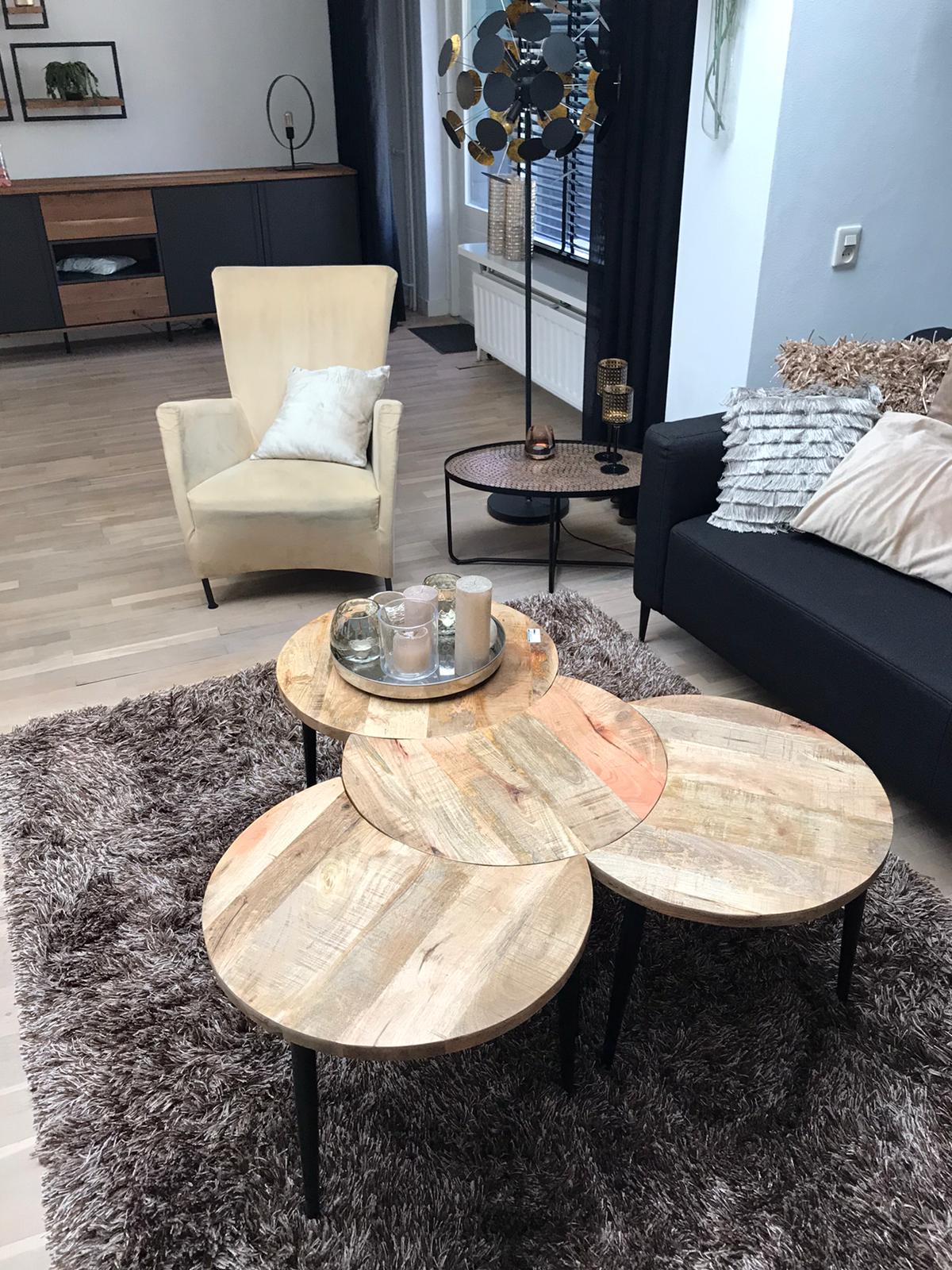 Filou Industriële Salontafel (Set Van 4 Tafels) - Mangohout Met Metaal