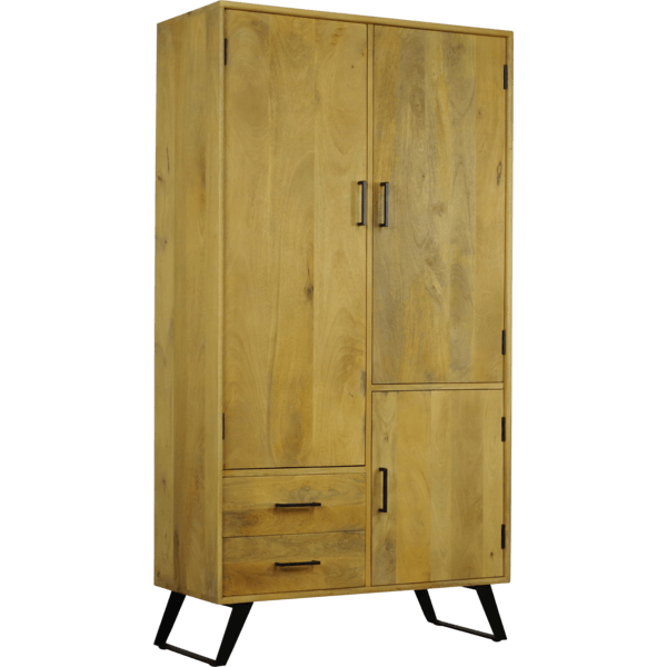 Boyd B 170 cm cabinet in natural wood finish with two doors and two drawers, ideal for storage and organization.
