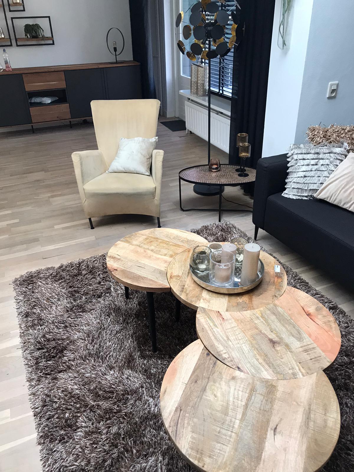 Filou Industriële Salontafel (Set Van 4 Tafels) - Mangohout Met Metaal