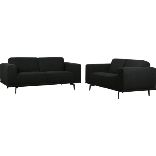Larz 2,5-zits en 2-zits bankenset in zwart met moderne pootjes, perfect voor comfortabel interieur.